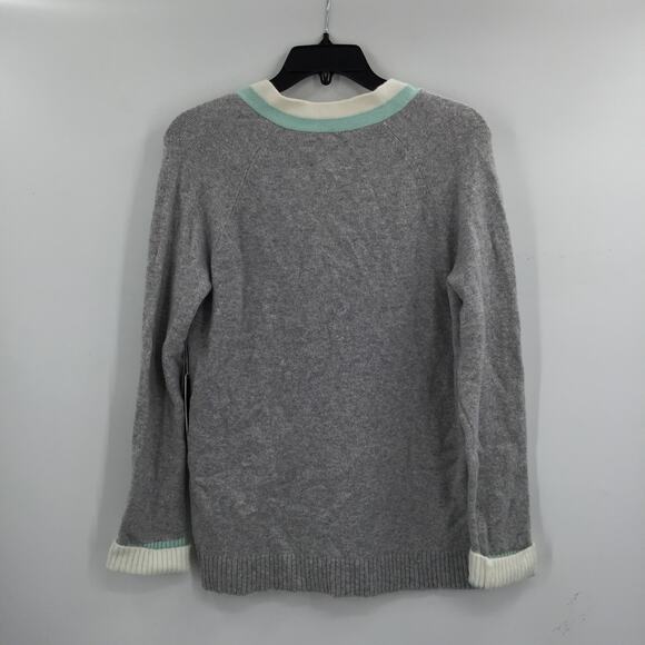 Court & Rowe Stripe Trim Button Front Cardigan Long Sleeve V-Neck Gray SZ Small - Picture 7 of 8